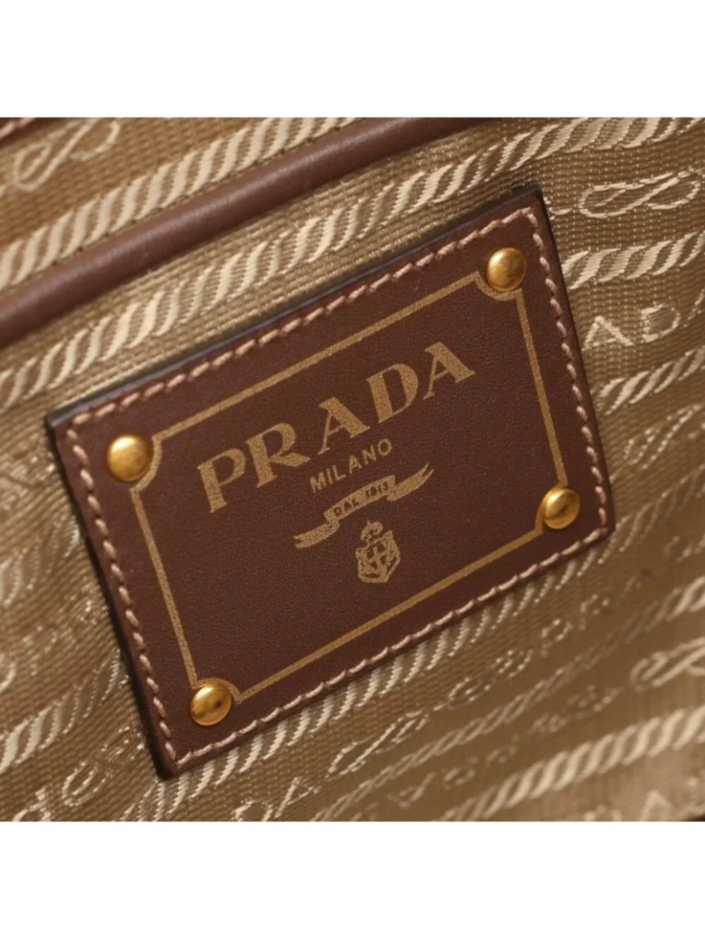 Prada Tote Bag Logo Jacquard 2-Way Beige Brown Canvas Leather Handle